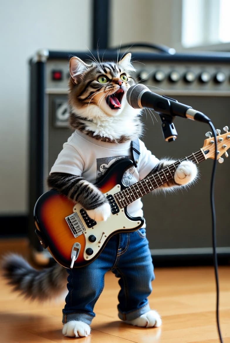 Кот-рокер с гитарой